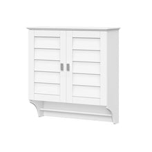 Load image into Gallery viewer, Wall Mounted Bathroom Medicine Cabinet with Louver Doors and Towel Bar in White