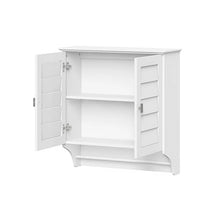 Load image into Gallery viewer, Wall Mounted Bathroom Medicine Cabinet with Louver Doors and Towel Bar in White