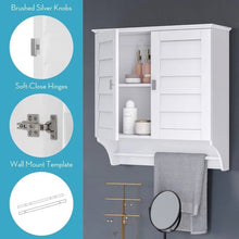 Load image into Gallery viewer, Wall Mounted Bathroom Medicine Cabinet with Louver Doors and Towel Bar in White