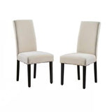 Set of 2 Modern Beige Cream Fabric Upholstered Dining Chair with Black Wood Legs