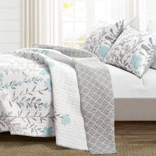 Load image into Gallery viewer, Full/Queen Blue Grey Floral Lightweight Thin Polyester Fabric 3-Piece Quilt Set