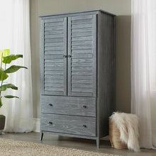 Load image into Gallery viewer, FarmHome Louvered Distressed Grey Solid Pine Armoire