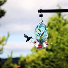 Load image into Gallery viewer, Blue Blown Glass Hummingbird Feeder with Perch and 4 Feeding Ports