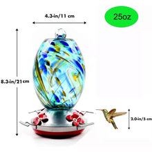 Load image into Gallery viewer, Blue Blown Glass Hummingbird Feeder with Perch and 4 Feeding Ports