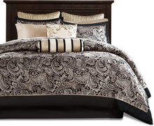 Load image into Gallery viewer, King 12 Piece Cotton Polyester Comforter Set Black Gold Paisley
