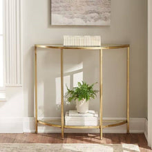 Load image into Gallery viewer, Half-Circle Entryway Console Table Gold Metal Glass Top Bottom Shelf Sofa Table