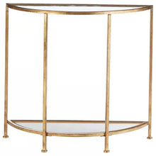 Load image into Gallery viewer, Half-Circle Entryway Console Table Gold Metal Glass Top Bottom Shelf Sofa Table