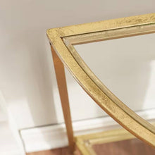 Load image into Gallery viewer, Half-Circle Entryway Console Table Gold Metal Glass Top Bottom Shelf Sofa Table