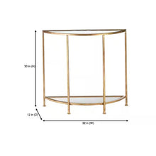 Load image into Gallery viewer, Half-Circle Entryway Console Table Gold Metal Glass Top Bottom Shelf Sofa Table