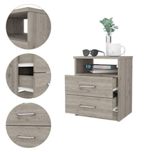 Load image into Gallery viewer, Modern 2-Drawer Nightstand with Open Shelf in Beige Wood Finish