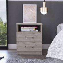 Load image into Gallery viewer, Modern 2-Drawer Nightstand with Open Shelf in Beige Wood Finish