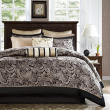 Load image into Gallery viewer, Queen 12 Piece Cotton Polyester Comforter Set Black Gold Paisley