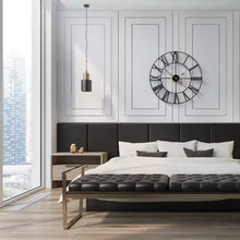 Load image into Gallery viewer, Round 24-inch Black Metal Roman Numeral Wall Clock with Gold Hands