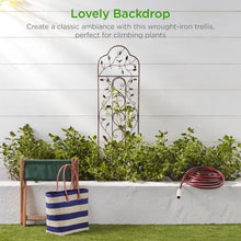 Load image into Gallery viewer, 60-inch Tall Outdoor Iron Garden Trellis in Bronze Metal Finish