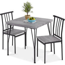 Load image into Gallery viewer, Modern 3-Piece Metal Frame Dining Set with Grey Wood Top Table and 2 Chairs