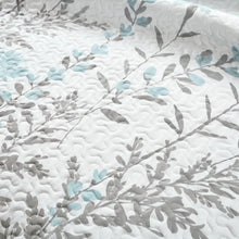Load image into Gallery viewer, King Size Blue Grey Floral Lightweight Thin Polyester Fabric 3-Piece Quilt Set