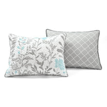 Load image into Gallery viewer, King Size Blue Grey Floral Lightweight Thin Polyester Fabric 3-Piece Quilt Set