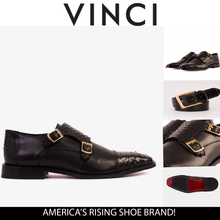 Load image into Gallery viewer, The Bishkek Black Leather Cap Toe Double Monk Strap Men Shoe