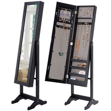 Load image into Gallery viewer, Black Wood Jewelry Storage Cabinet Freestanding Floor Mirror