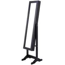 Load image into Gallery viewer, Black Wood Jewelry Storage Cabinet Freestanding Floor Mirror