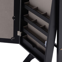 Load image into Gallery viewer, Black Wood Jewelry Storage Cabinet Freestanding Floor Mirror