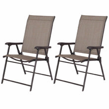Load image into Gallery viewer, Set of 2 Outdoor Folding Patio Chairs in Brown with Black Metal Frame