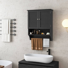 Load image into Gallery viewer, Black Wall-Mounted Bathroom Medicine Cabinet with Louver Doors and Towel Bar