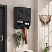 Load image into Gallery viewer, Black Wall-Mounted Bathroom Medicine Cabinet with Louver Doors and Towel Bar