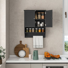 Load image into Gallery viewer, Black Wall-Mounted Bathroom Medicine Cabinet with Louver Doors and Towel Bar