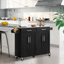 Load image into Gallery viewer, Black Kitchen Island Cart with Stainless Steel Top 2 Drawers and Cabinet