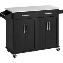 Load image into Gallery viewer, Black Kitchen Island Cart with Stainless Steel Top 2 Drawers and Cabinet