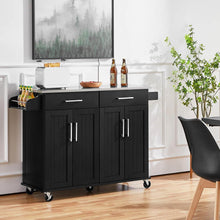 Load image into Gallery viewer, Black Kitchen Island Cart with Stainless Steel Top 2 Drawers and Cabinet