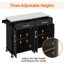 Load image into Gallery viewer, Black Kitchen Island Cart with Stainless Steel Top 2 Drawers and Cabinet