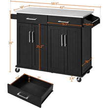 Load image into Gallery viewer, Black Kitchen Island Cart with Stainless Steel Top 2 Drawers and Cabinet