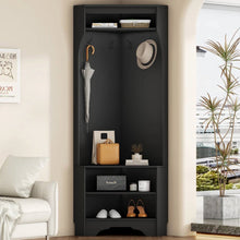 Load image into Gallery viewer, Modern Black Corner Hall Tree Coat Rack Entryway Storage Cabinet Shoe Bench