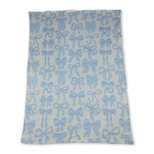 Load image into Gallery viewer, Light blue bows baby girls minky polka dots blanket