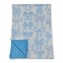 Load image into Gallery viewer, Light blue bows baby girls minky polka dots blanket
