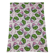 Load image into Gallery viewer, Pink candy cane green face baby girls Christmas blanket