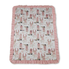 Load image into Gallery viewer, Pink ruffle boots floral ruffle baby girls blanket