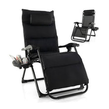 Load image into Gallery viewer, Black Zero Gravity Adjustable Lounge Chair Removable Cushion Cup Holder Tray