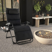 Load image into Gallery viewer, Black Zero Gravity Adjustable Lounge Chair Removable Cushion Cup Holder Tray