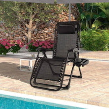 Load image into Gallery viewer, Black Zero Gravity Adjustable Lounge Chair Removable Cushion Cup Holder Tray