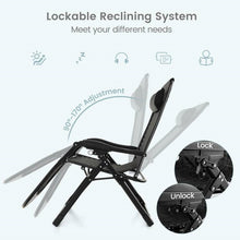 Load image into Gallery viewer, Black Zero Gravity Adjustable Lounge Chair Removable Cushion Cup Holder Tray
