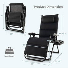 Load image into Gallery viewer, Black Zero Gravity Adjustable Lounge Chair Removable Cushion Cup Holder Tray