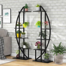 Load image into Gallery viewer, Set of 2 - Symmetrical Modern Black Metal Wood 10-Shelf Plant Stand