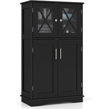 Load image into Gallery viewer, Black Bathroom Towel Linen Cabinet with Glass Doors and Storage Shelves