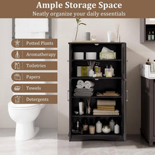 Load image into Gallery viewer, Black Bathroom Towel Linen Cabinet with Glass Doors and Storage Shelves