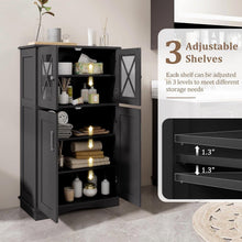 Load image into Gallery viewer, Black Bathroom Towel Linen Cabinet with Glass Doors and Storage Shelves