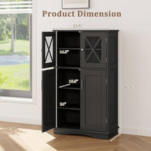 Load image into Gallery viewer, Black Bathroom Towel Linen Cabinet with Glass Doors and Storage Shelves