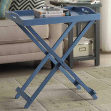 Load image into Gallery viewer, Folding TV Tray Bedside Table in Blue Wood Finish